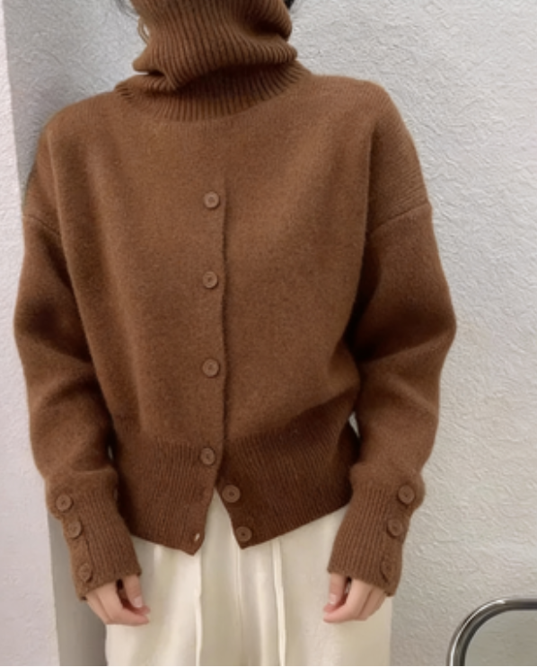 Women's Stylish Button Split Turtleneck Cashmere Sweater Pullover