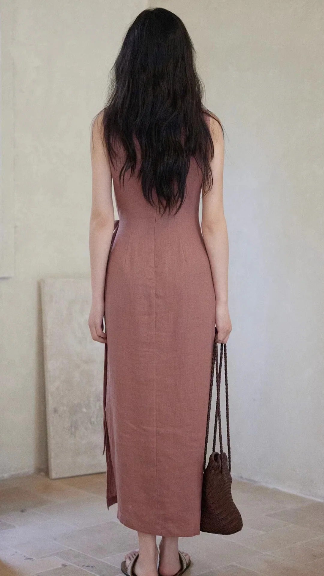 Dusty Purple Boat Neck Sleeveless Tie Waist Maxi Dresses Summer