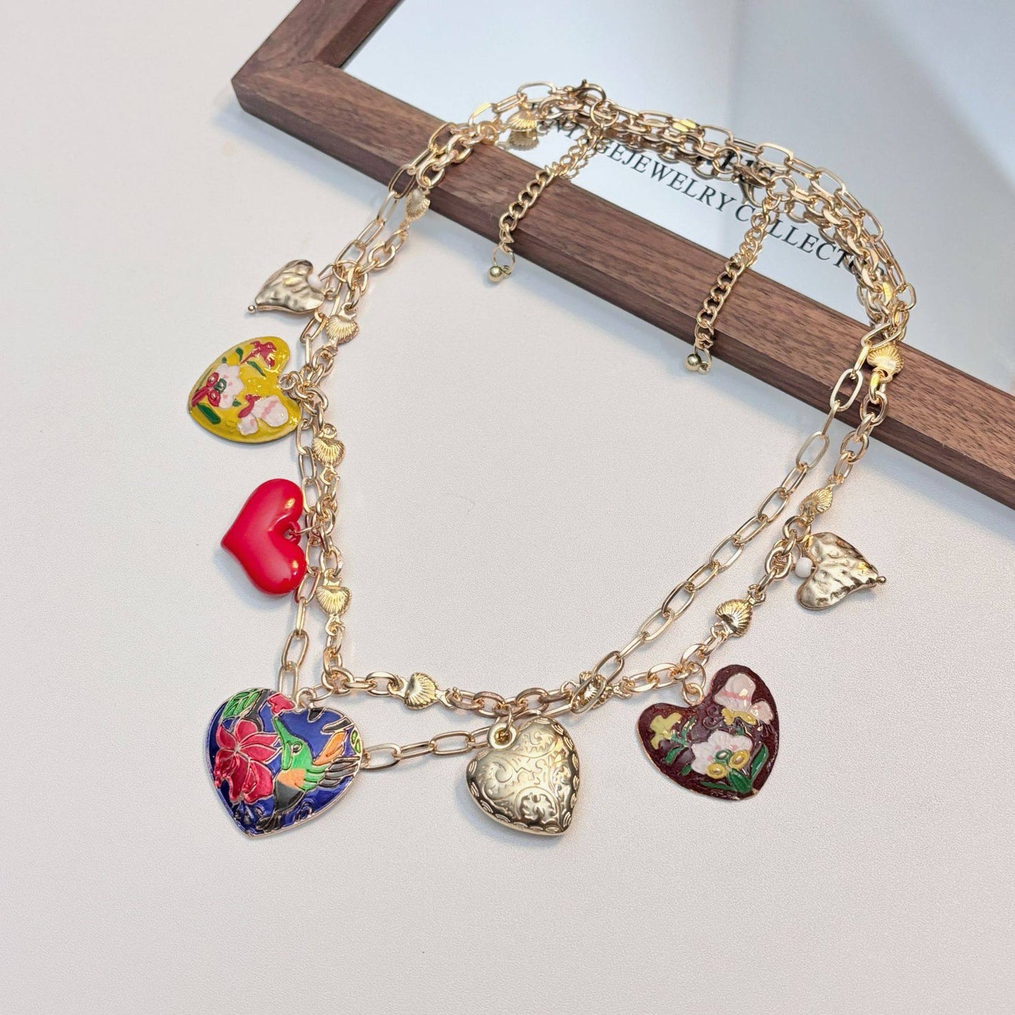 Women's Boho Heart Layered Necklace, Vacation Style Layered Choker Necklace