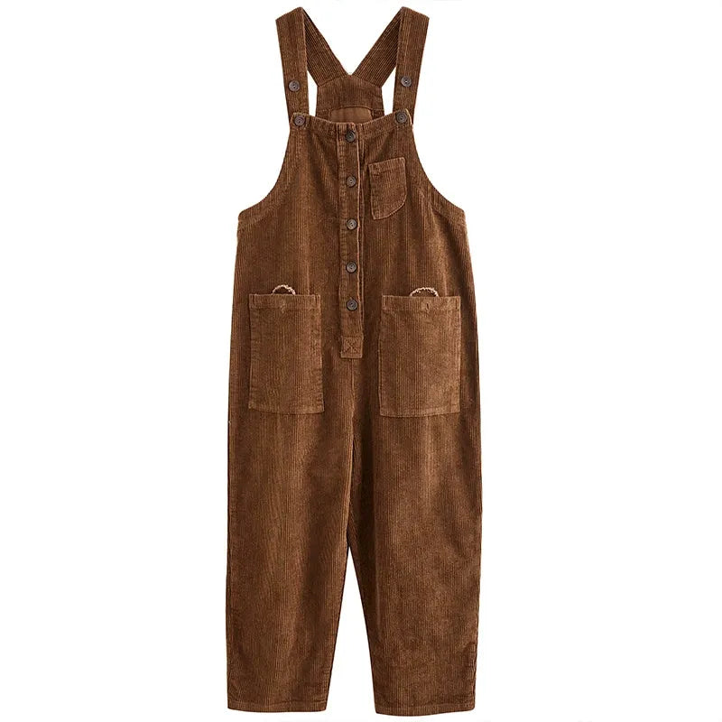 Retro Lazy Corduroy Overalls Winter Loose Slim Suspender Jumpsuit