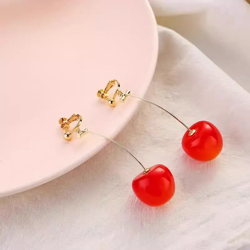 Sweet Burgundy Cherry Earrings, Elegant Jewelry for Daily Commute