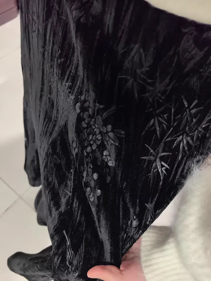 Boutique Black Jacquard Draping Silk Velvet Mermaid Skirts Spring