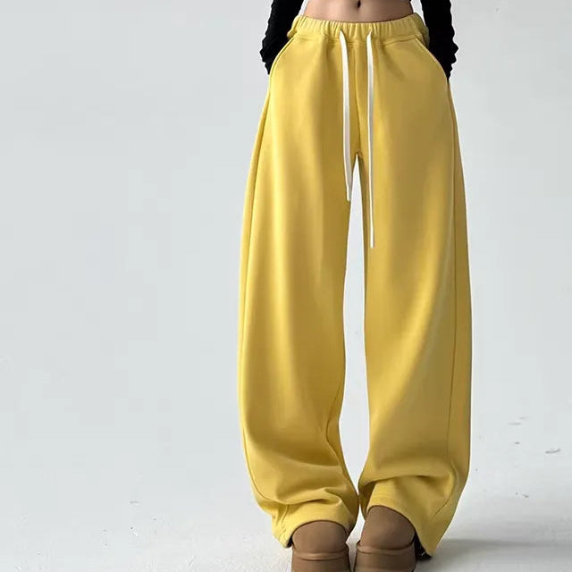 Fall Winter Fleece Wide-Leg Pants Loose-Fit Casual Figure-Flattering Straight-Leg Trousers
