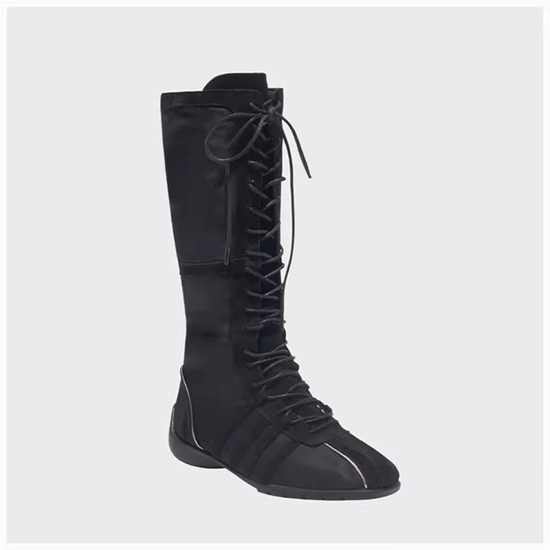 Lace-Up Leg-Slimming Knee-High Boots