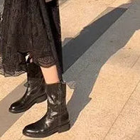 Women's V-Collar Autumn Winter Short Motorcycle Boots, Mahogany Tone Slim Fit