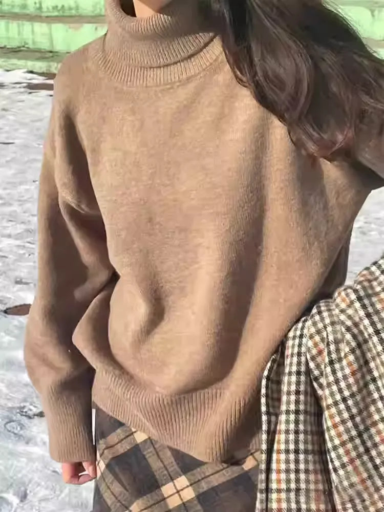 Loose Solid Color Wool Turtleneck Sweater