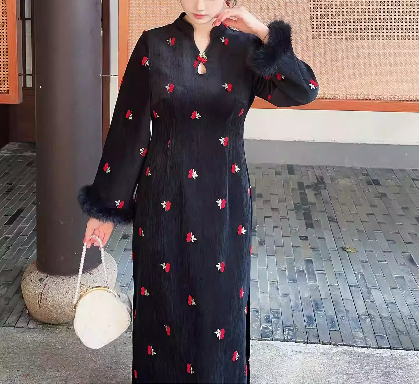 Plus Size Black Embroidered New Chinese Style Elegant Dress