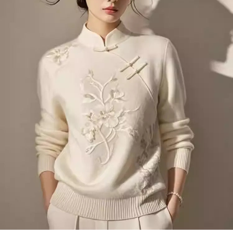 High-end New Chinese Retro Knitted Sweater Women Fashion Versatile Top
