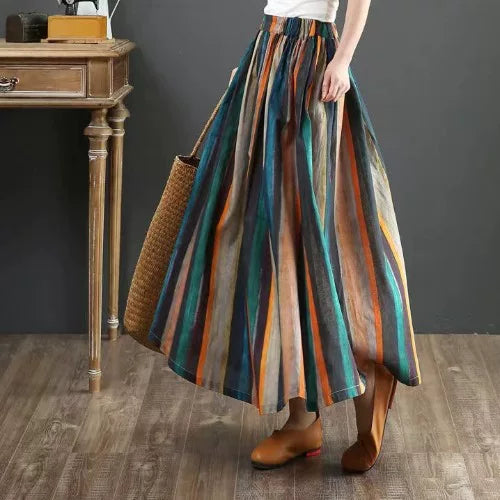 Cotton Linen Pleated A-line Skirt - Versatile