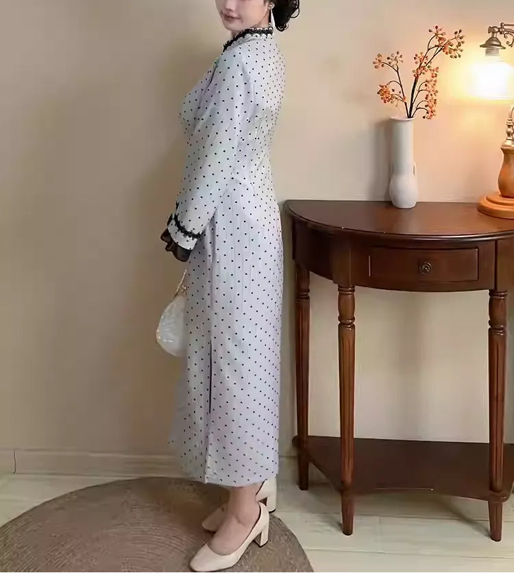 Plus Size Neo-Chinese Polka Dot Qipao Dress