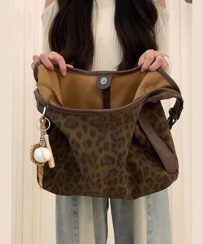 Chic Brown Leopard Large Capacity Fine Suede Shoulder Handbag
