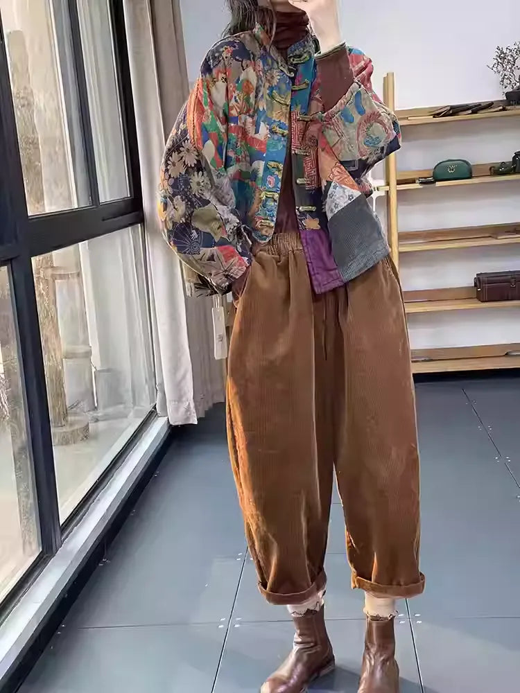 Breathable Cotton Linen Chinese Style Printed Casual Coat