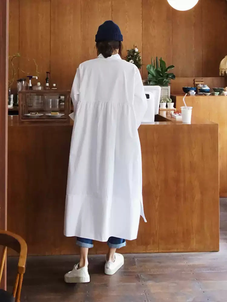 Loose Fit Slimming White Doll Dress Long Sleeve Maxi Dress for Women