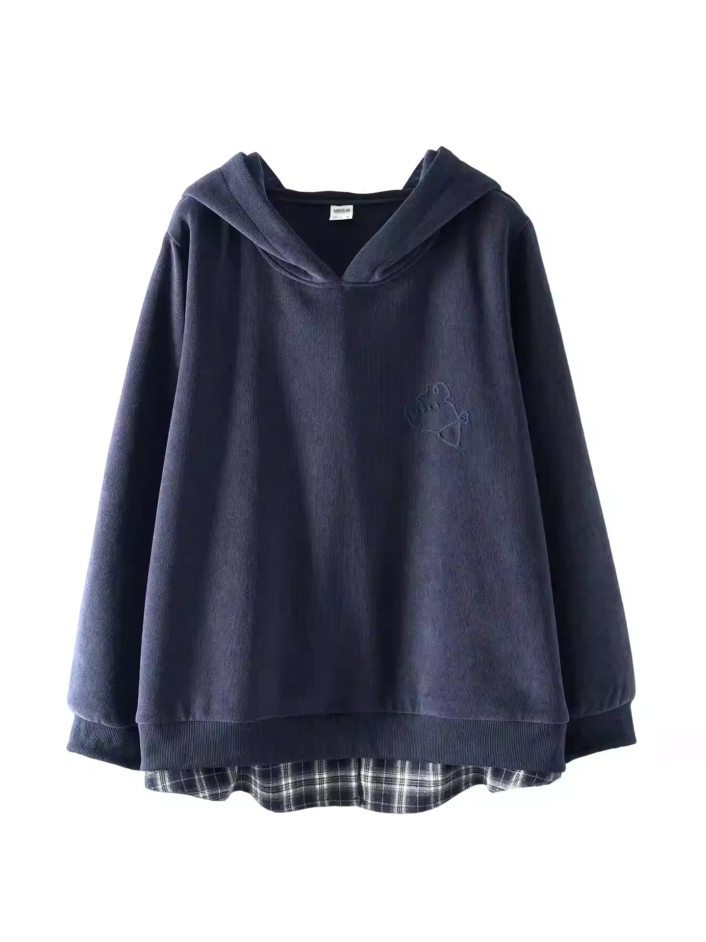 Plus Size Streetwear Fake Two-Piece Hoodie, Winter Knitted Puppy