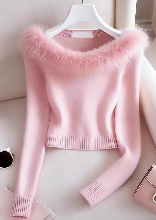 Black Fur Collar Cotton Knit Sweater - Winter Essential