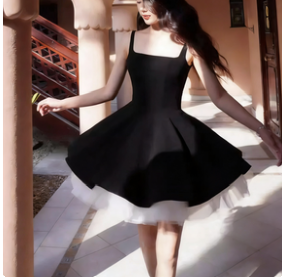 Blue Spaghetti Strap Princess Mini Dress - French Style Puff Skirt