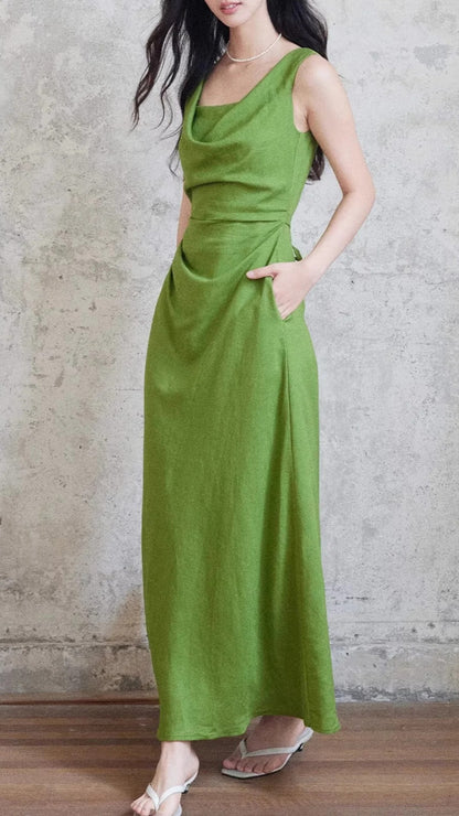 Vintage Green Sleeveless Midi Dresses