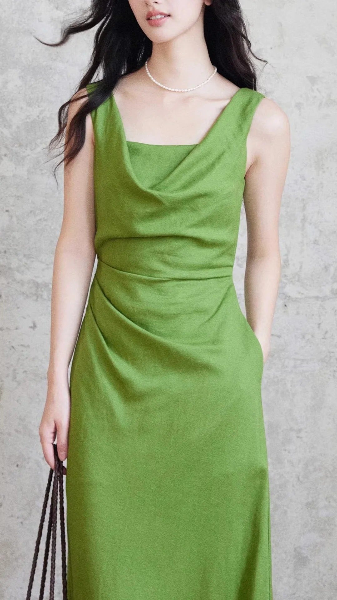 Vintage Green Sleeveless Midi Dresses