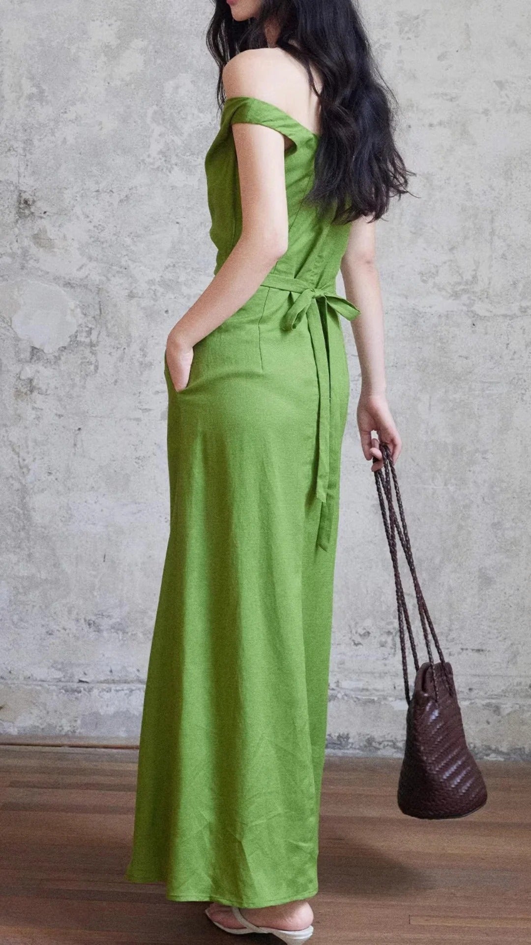 Vintage Green Sleeveless Midi Dresses