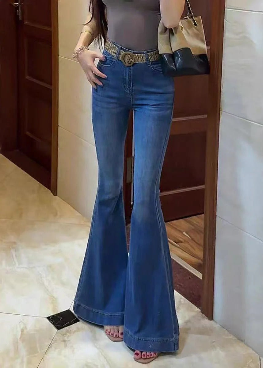 Bohemian Blue Silm Fit Denim Bell-bottom Trousers Spring