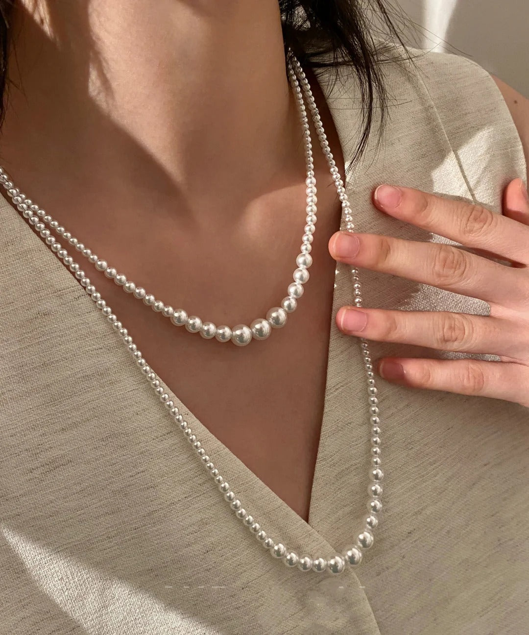 New Classy White Versatile Long Pearl Necklace