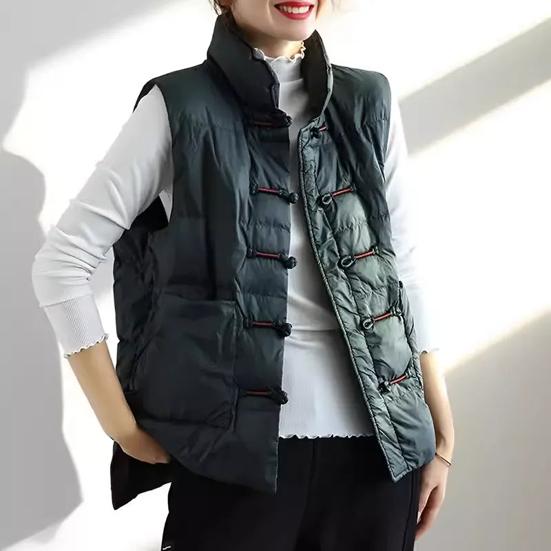 Chinese Style Frog Button Down Filled Gilet