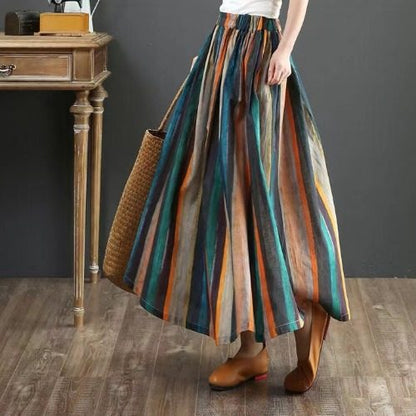 Cotton Linen Pleated A-line Skirt - Versatile