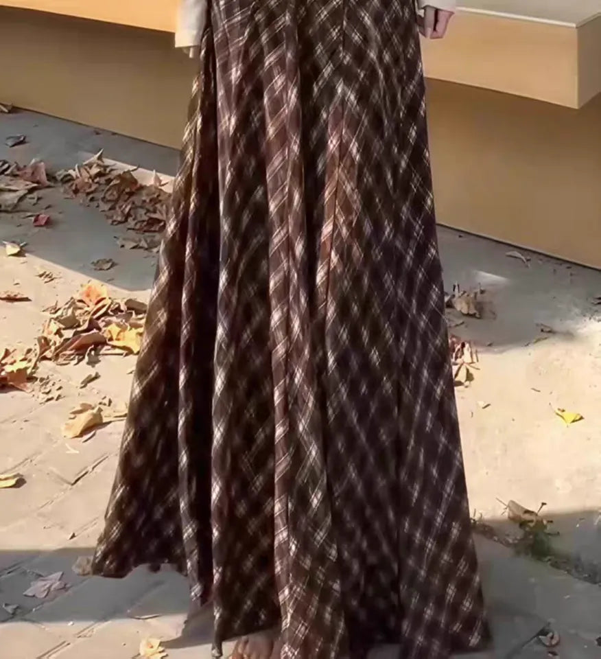 Retro American Plaid Maxi Skirt