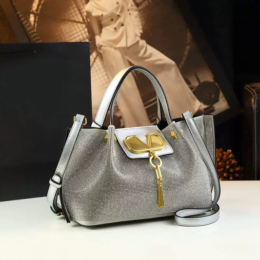 Women's Rhinestone-Embellished Large Capacity Genuine Leather Shoulder Bag