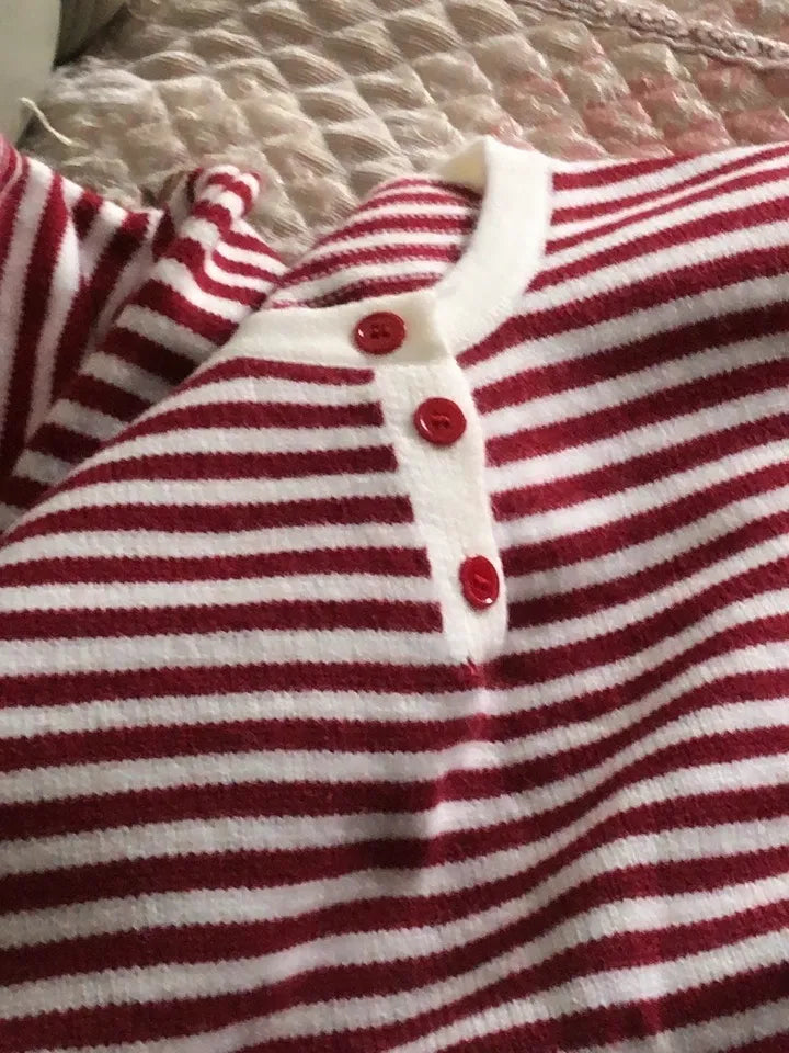 Red Striped Color Block Knit Top