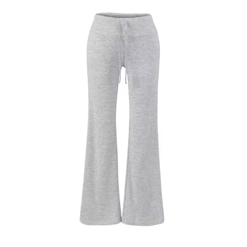 Drawstring High Waist Striped Straight Wide Leg Pants