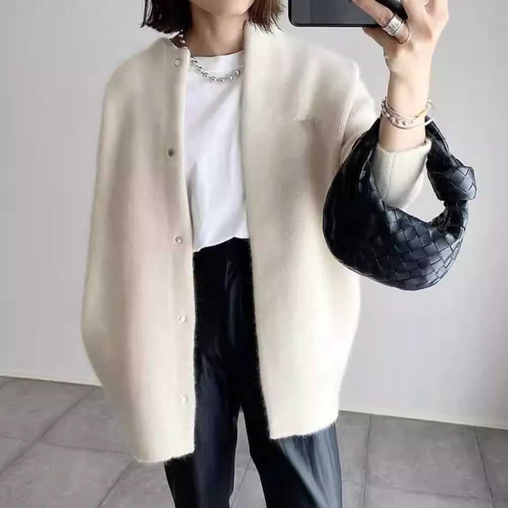Soft white mink and wool blend cardigan, spring style