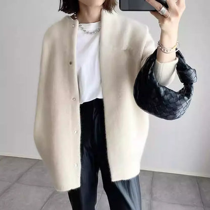 Soft white mink and wool blend cardigan, spring style