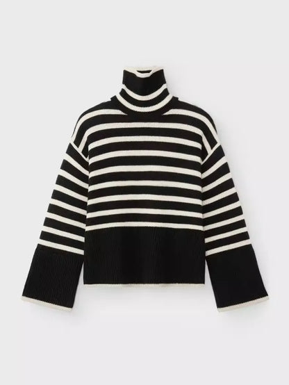 Women's Black & White Stripe Loose Fit Knit Sweater New Arrival