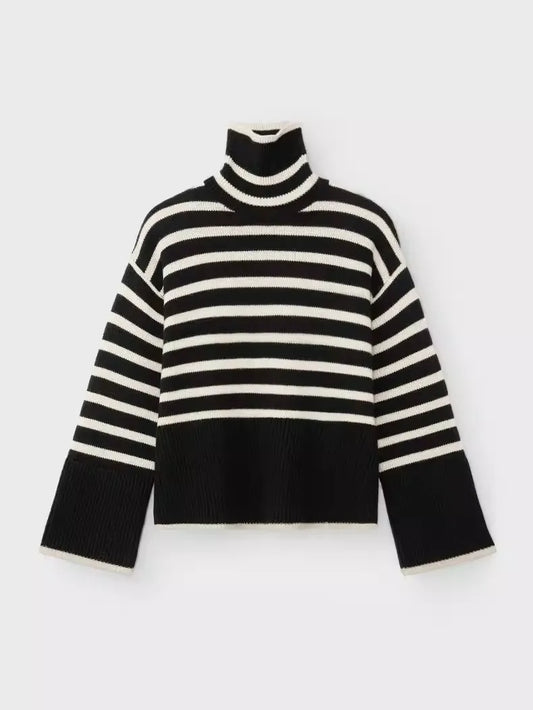 Women's Black & White Stripe Loose Fit Knit Sweater New Arrival