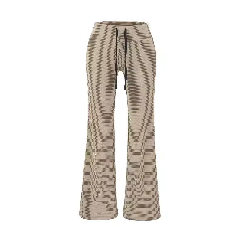 Drawstring High Waist Striped Straight Wide Leg Pants