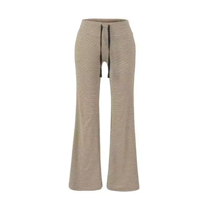 Drawstring High Waist Striped Straight Wide Leg Pants