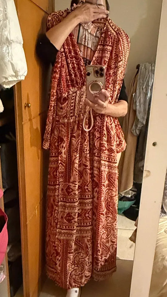 Plus Size V-Neck Wrap Tie Waist Slim Fit Dress