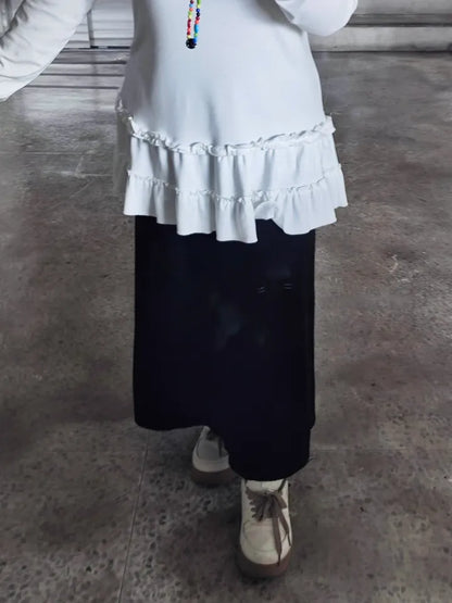 Plus Size White Lace Trim Fleece Lined Top