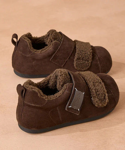 Women Camel Platform Suede Warm Flat Feet Shoes Buckle Strap