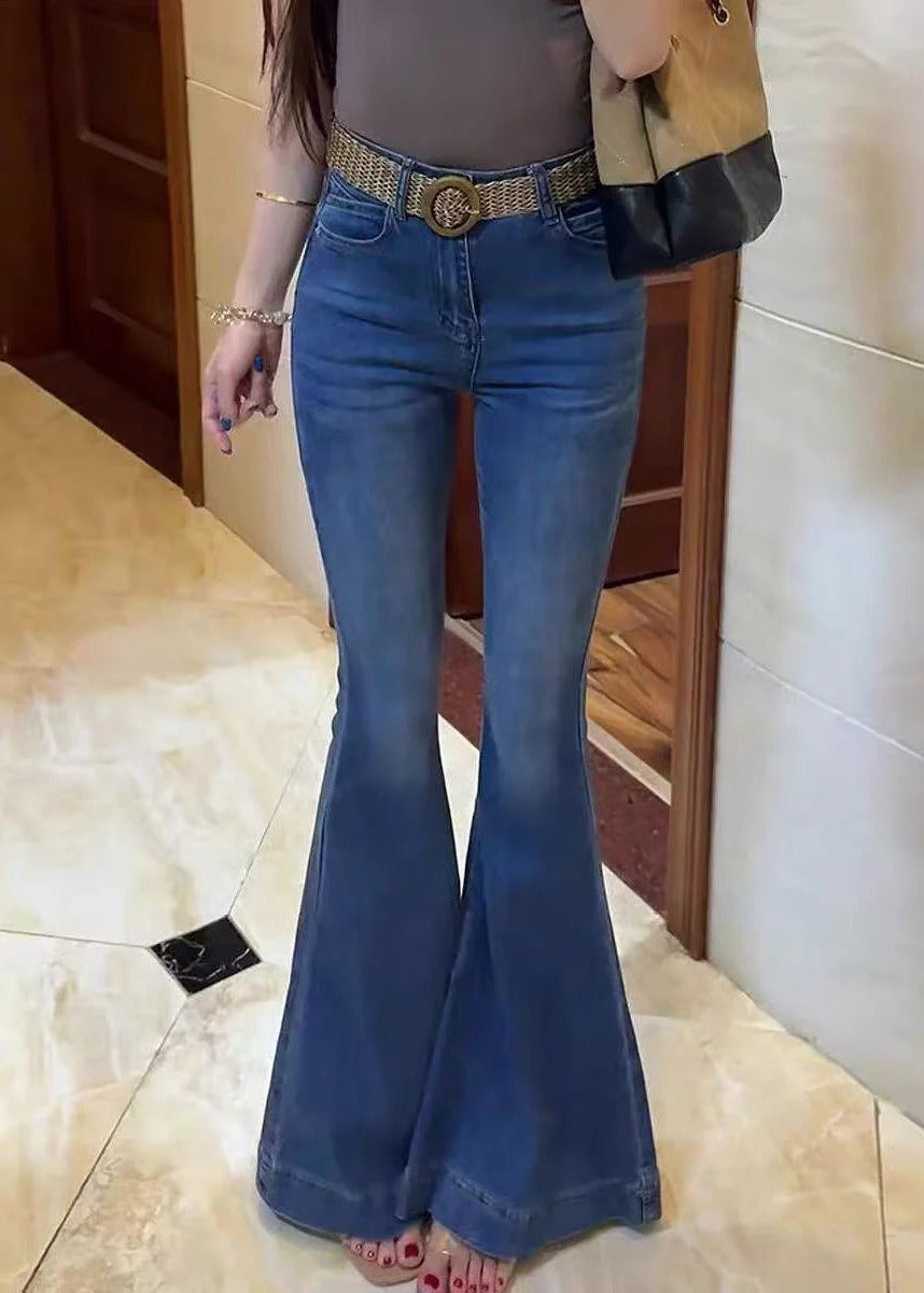 Bohemian Blue Silm Fit Denim Bell-bottom Trousers Spring