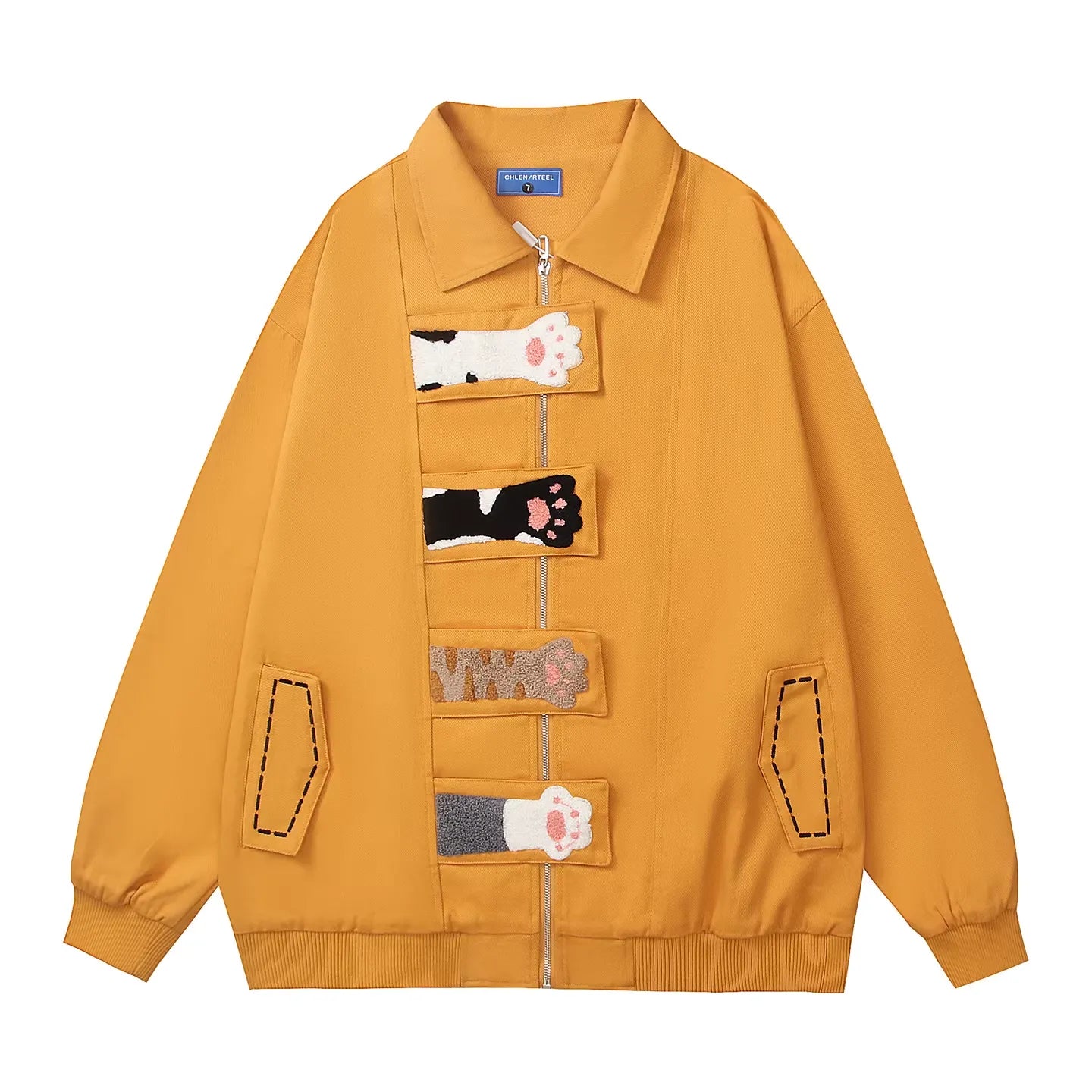 Unisex Streetwear Playful Cat Paw Towel Embroidery Design Jacket New Arrival