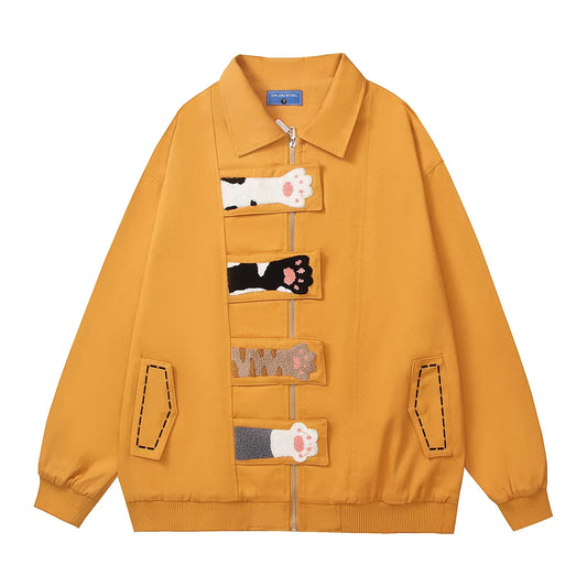 Unisex Streetwear Playful Cat Paw Towel Embroidery Design Jacket New Arrival