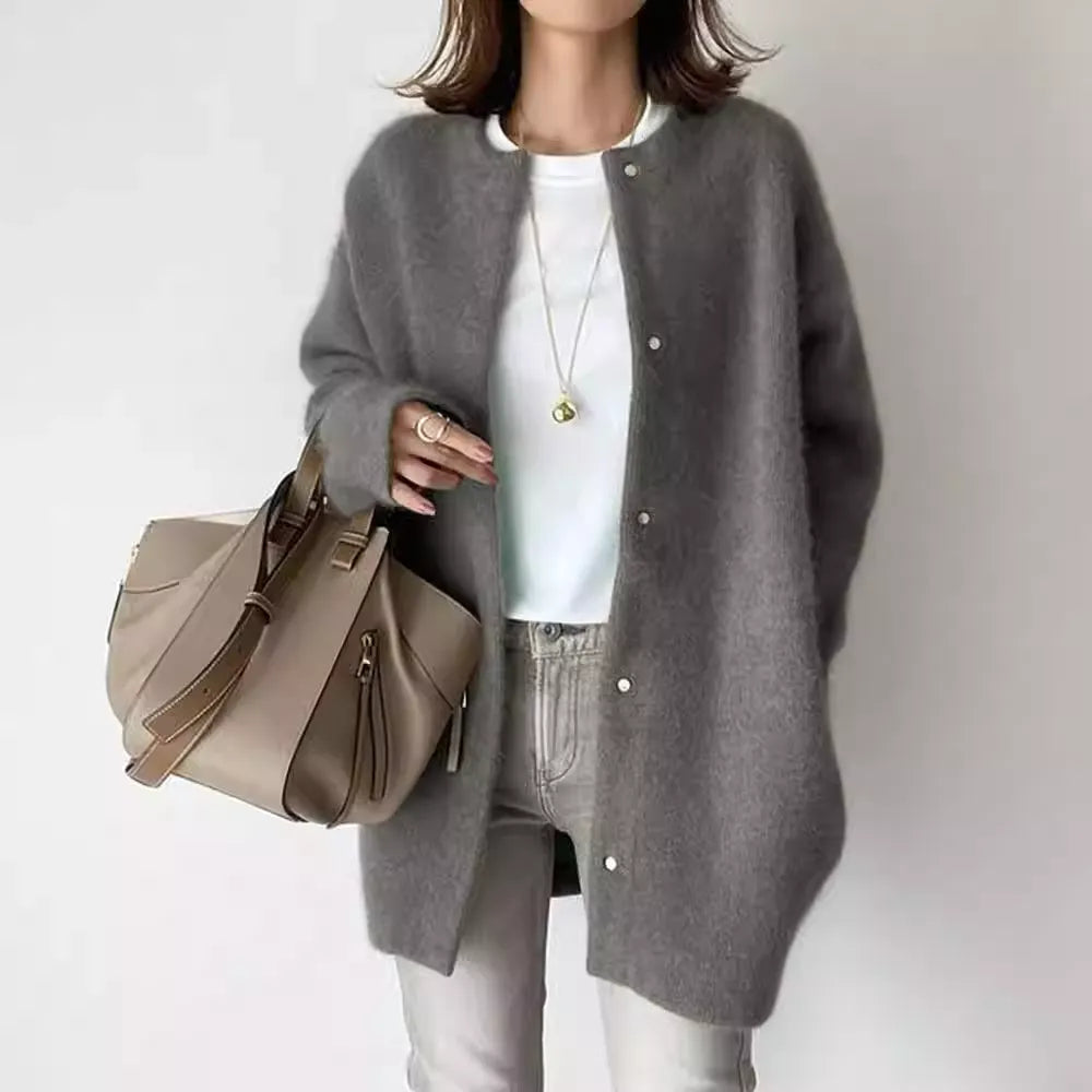 Soft white mink and wool blend cardigan, spring style