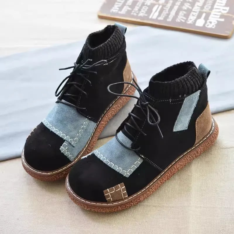 Winter Warm Color Block Round Toe Chunky Platform Padded Boots