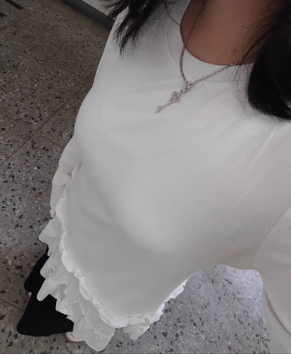 Plus Size White Lace Trim Fleece Lined Top