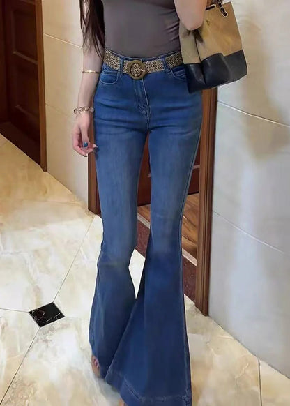 Bohemian Blue Silm Fit Denim Bell-bottom Trousers Spring