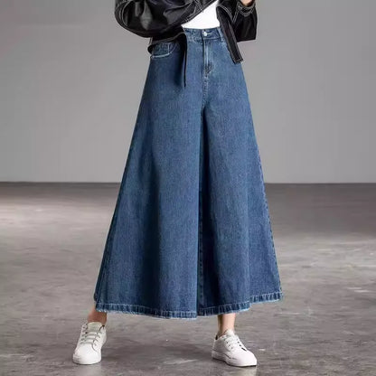 Blue High Waist Wide Leg Denim Pants with Pockets – Fall Collection