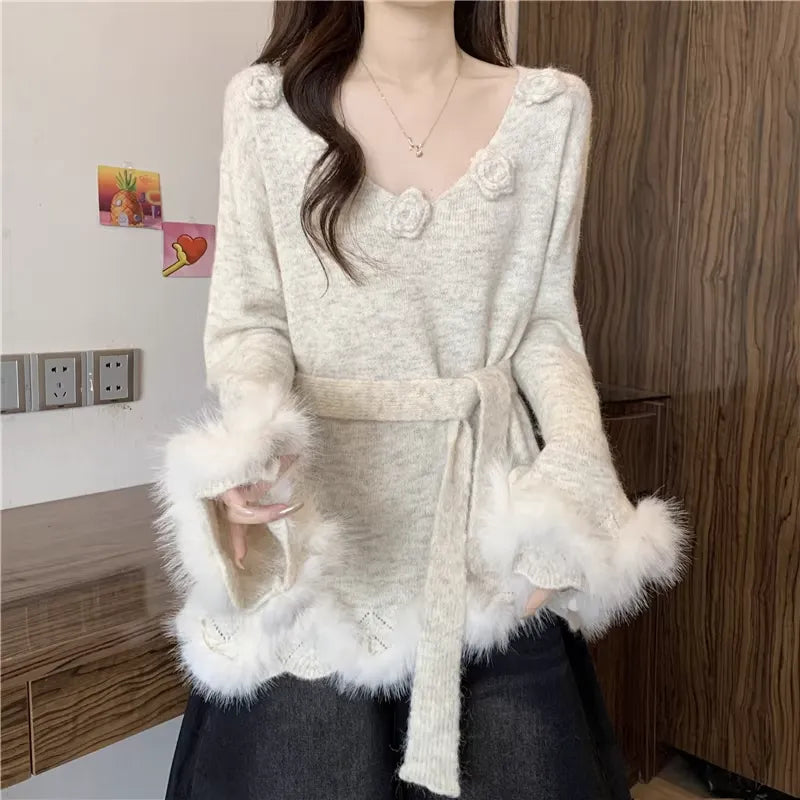 New High-End 3D Floral Knit Sweater