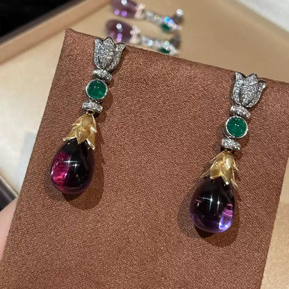 Simulated Purple Emerald Crystal Stud Earrings-Elegant Luxury Jewelry